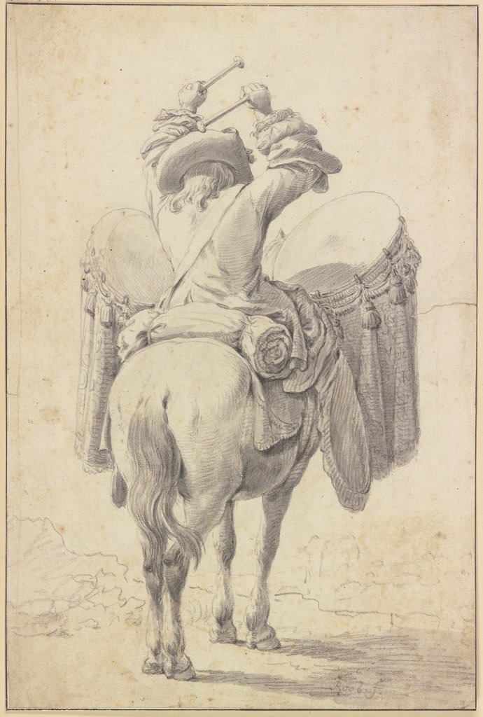 Ein Trommler zu Pferde in Rückenansicht, Theodor Roos