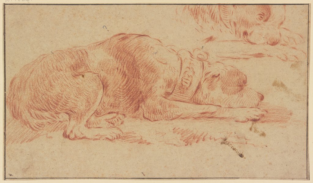 Liegender Hund nach rechts, oben Variante des Kopfes, Johann Melchior Roos
