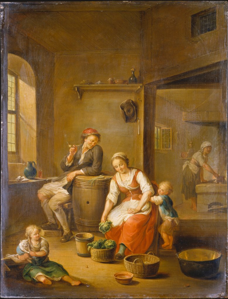Eine Bauernfamilie in häuslicher Beschäftigung, Johann Andreas Herrlein
