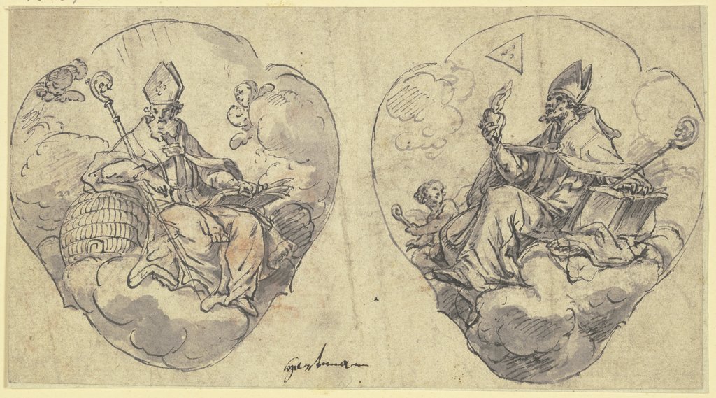 Zwei Kartuschen mit den Heiligen Ambrosius und Augustinus, Joseph Hartmann