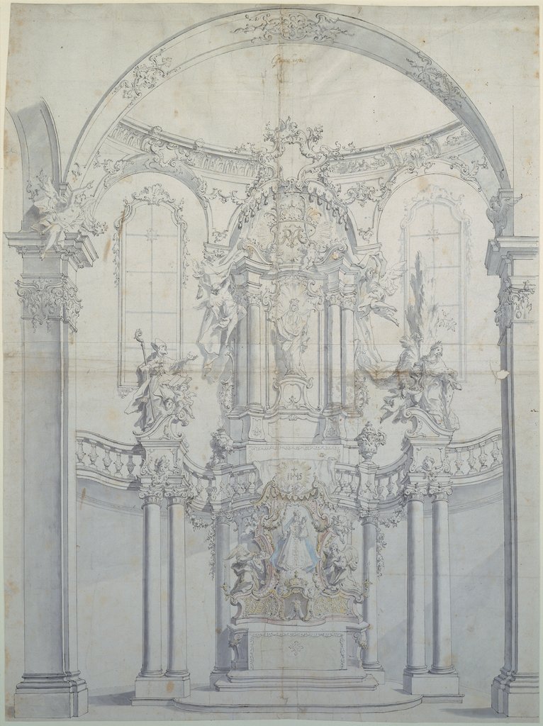 Altarentwurf hinter Säulenbogen (Hochaltar in Andechs), Johann Baptist Zimmermann