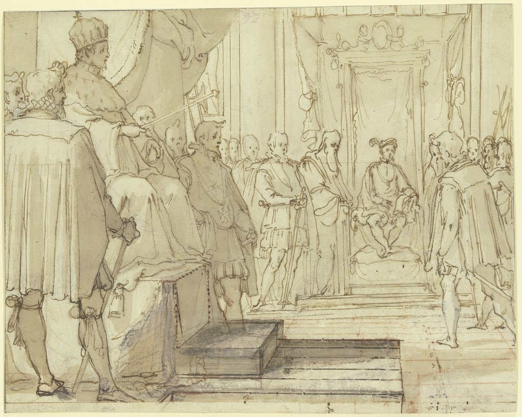Treueschwur der spanischen Fürsten zum jungen König Philipp II. in Anwesenheit Kaiser Karls V., Jacopo Chimenti gen. Da Empoli
