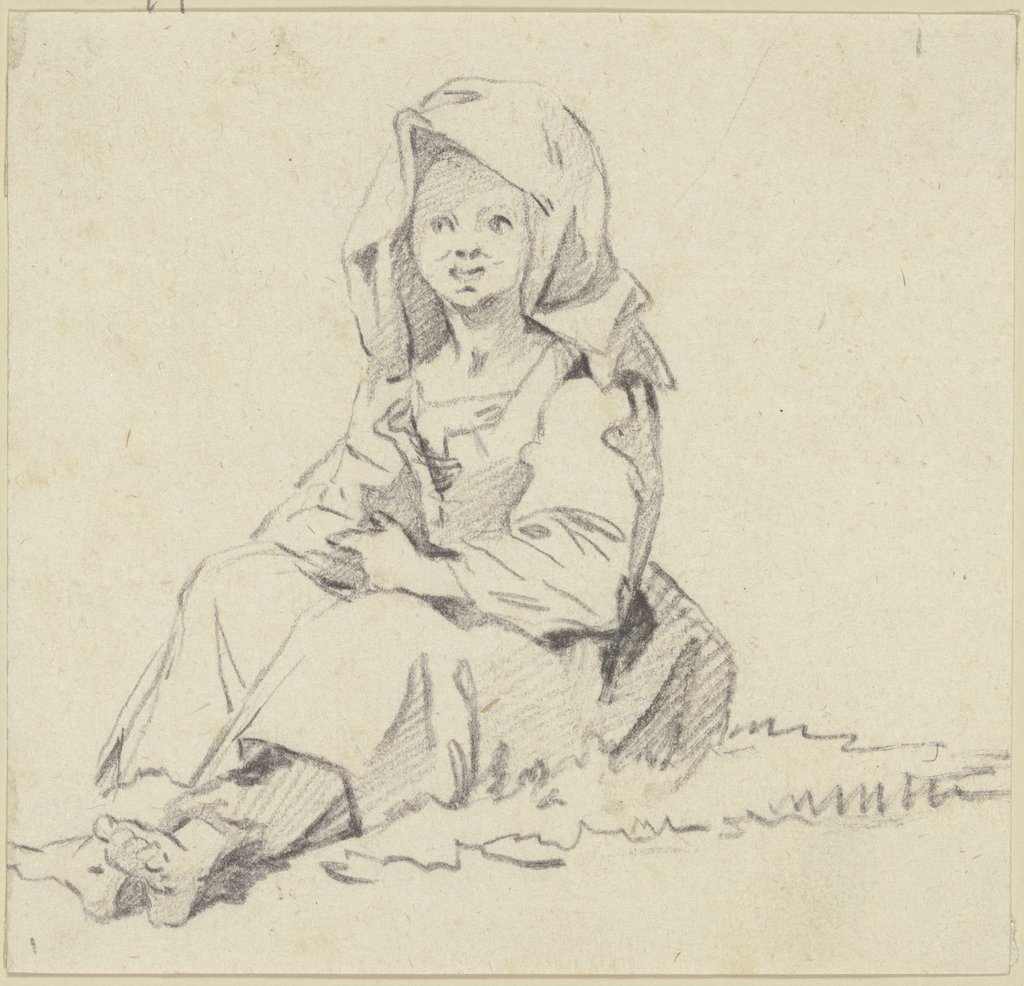 Am Boden sitzendes Mädchen mit Kopftuch, Georg Melchior Kraus