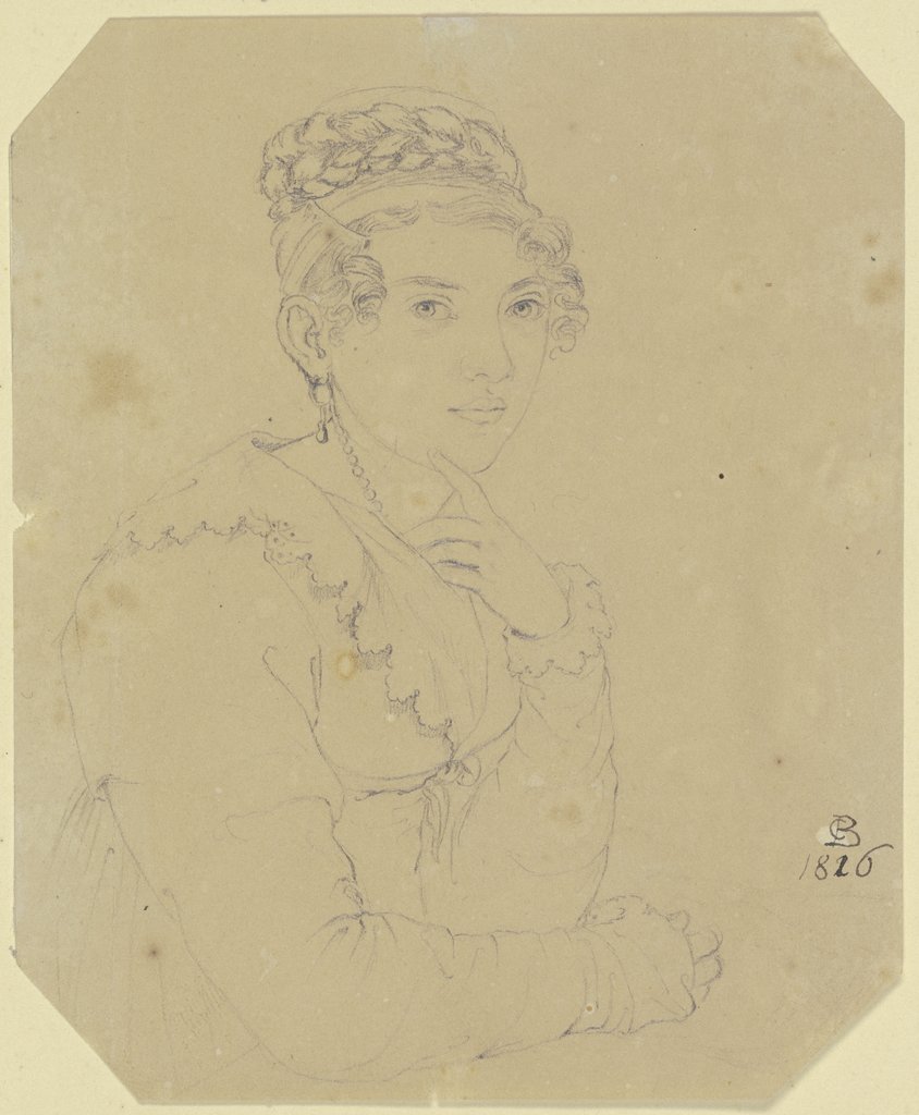 Halbfigur einer jungen Frau mit aufgestütztem linken Arm, Carl Barth