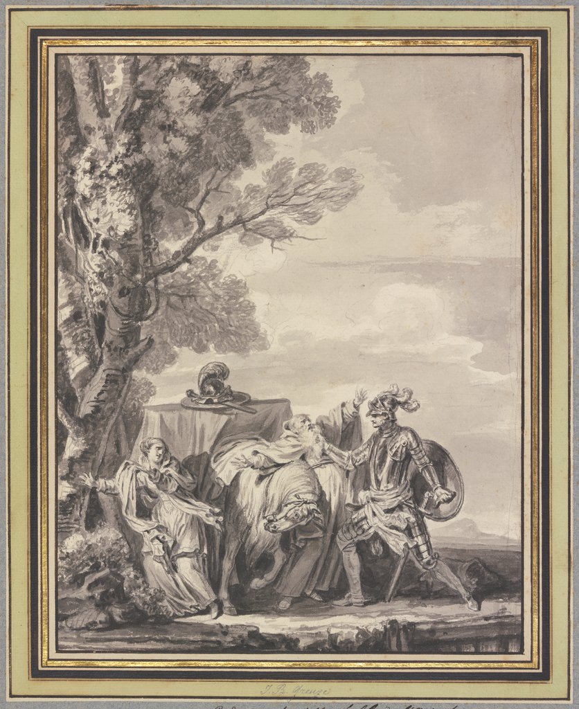 Greift er ihm ans Kinn mit wildem Hassen / Und reißt vom Bart heraus, was er kann fassen (Rodomont und der Mönch), Jean-Baptiste Greuze