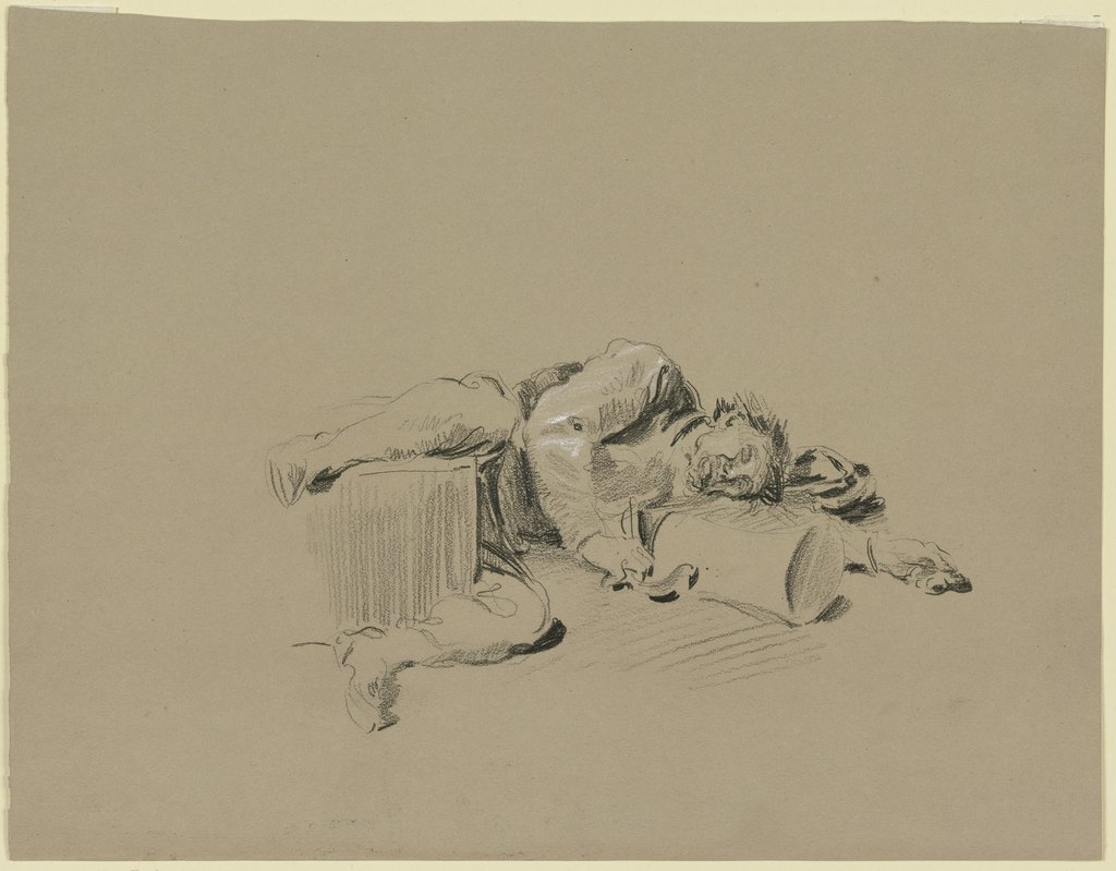 Betrunkener, umgekippt am Boden liegend, Wilhelm Busch
