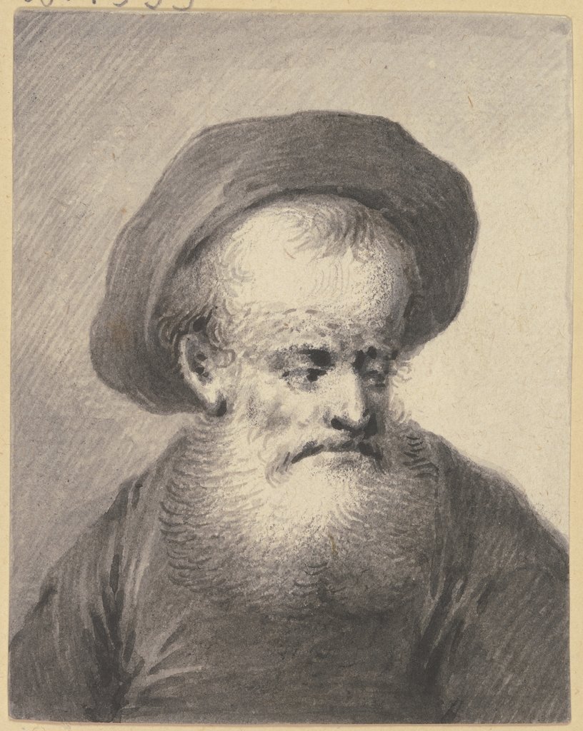 Brustbild eines weißbärtigen Mannes mit Kappe, leicht nach rechts gewandt, Johann Andreas Benjamin Nothnagel