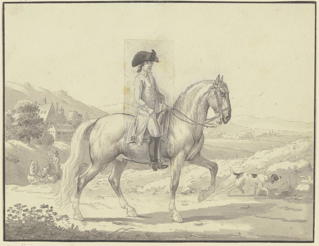 Reiter in einer Landschaft vor einem Herrensitz, Johann Georg Pforr