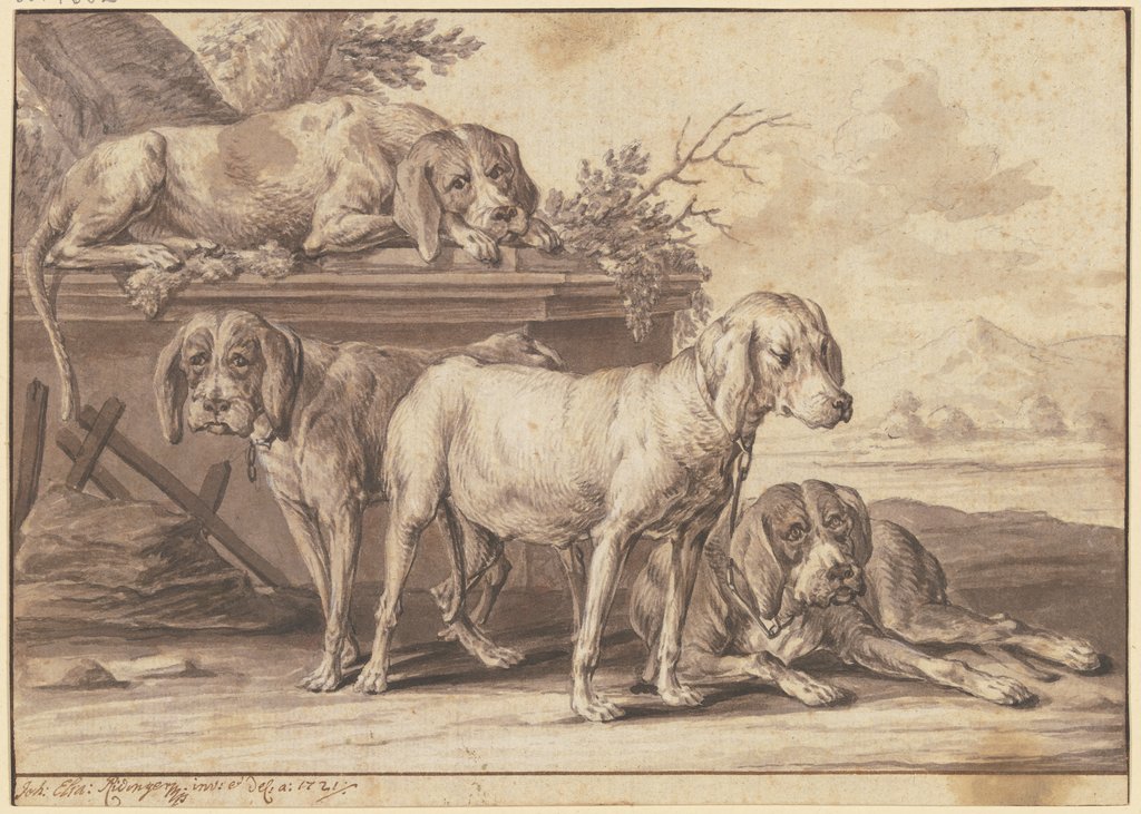 Vier Jagdhunde, Johann Elias Ridinger