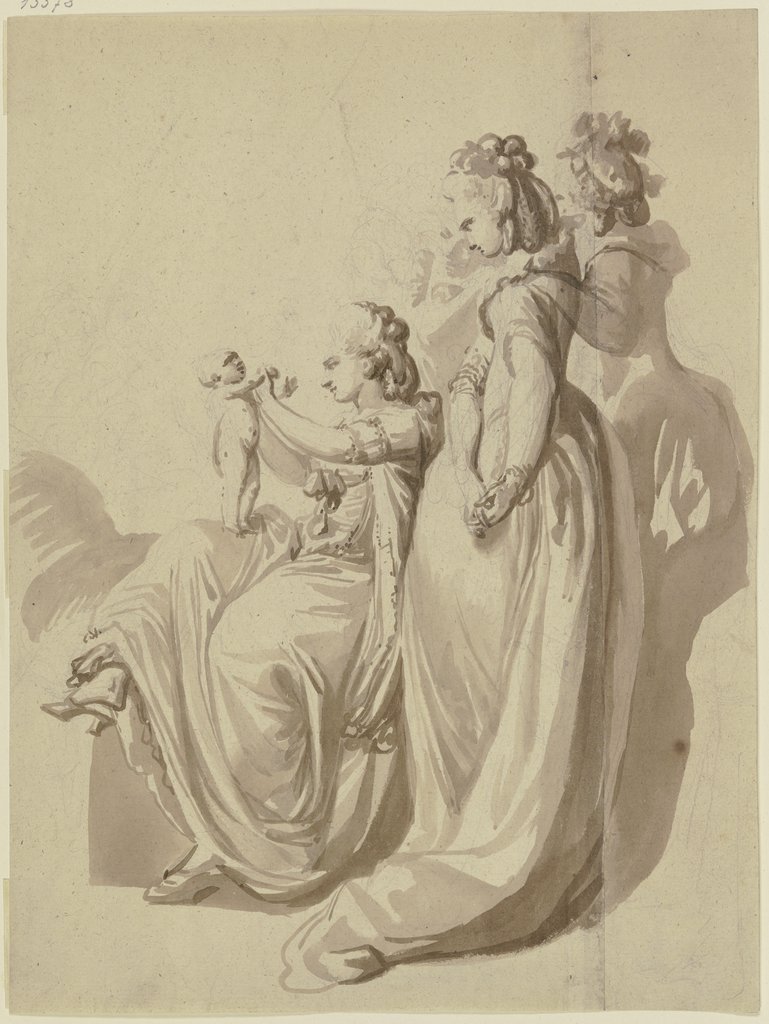Familiengruppe, neben drei stehenden Gestalten sitzt die Mutter, die ein nacktes Kind auf dem Knie hält, Johann Eleazar Schenau