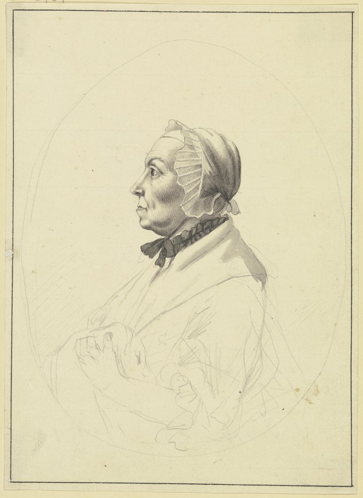 Brustbild einer Frau mit Haube im Profil nach links, Johann Heinrich Schepp
