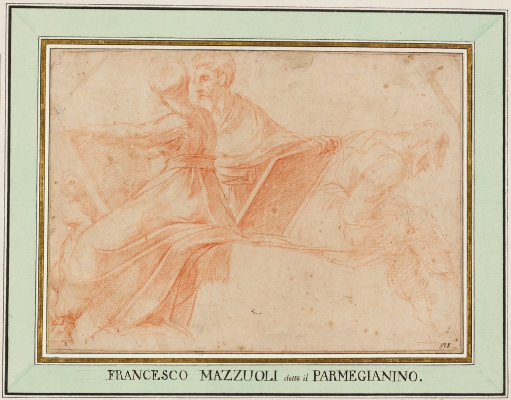 Zwei sitzende Propheten und eine vornübergebeugte Figur, Polidoro da Caravaggio