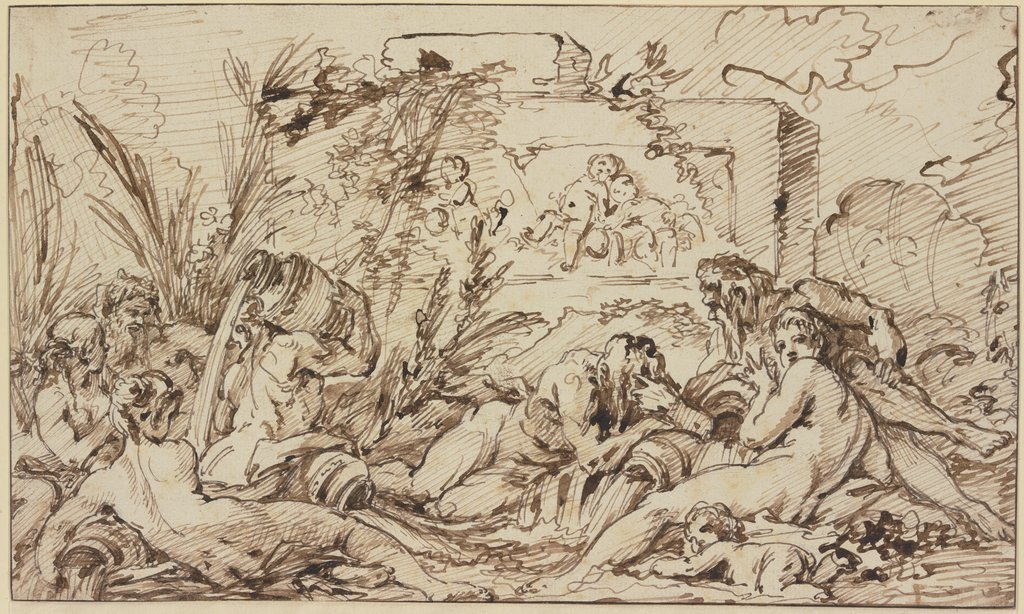 Nymphen und Flußgötter bei einem reliefierten Monument, François Boucher