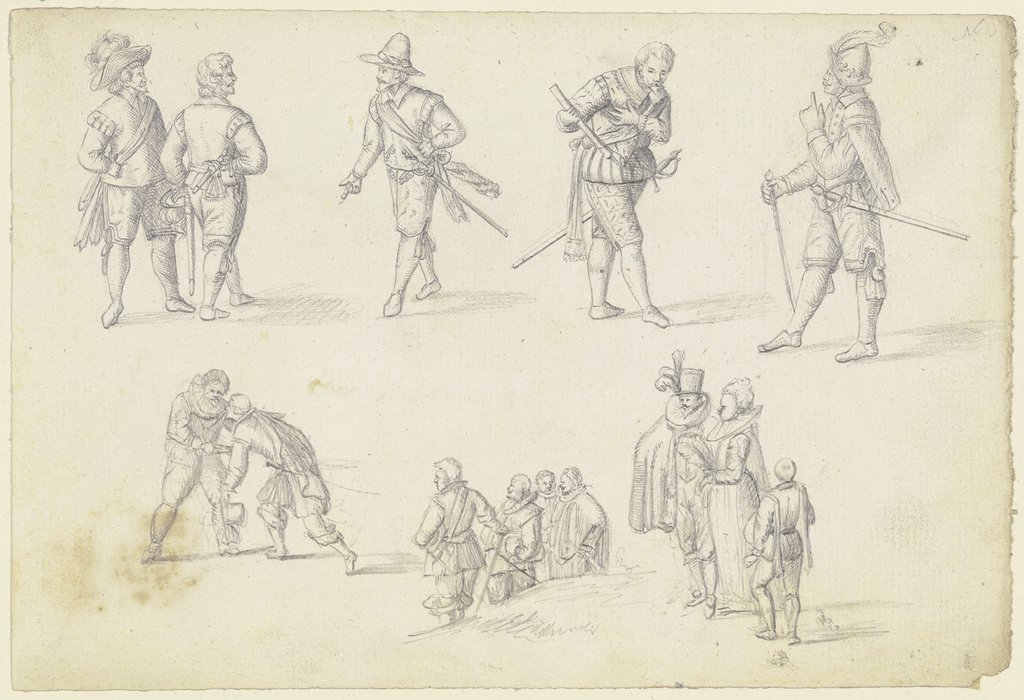 14 Figurenstudien, meist Soldaten, Johann Ludwig Ernst Morgenstern