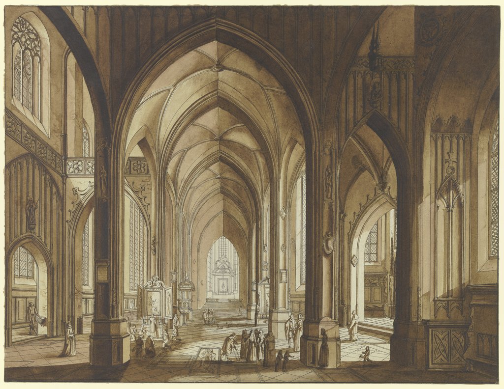 Inneres einer dreischiffigen gotischen Hallenkirche mit Blick auf den Chor, Johann Ludwig Ernst Morgenstern