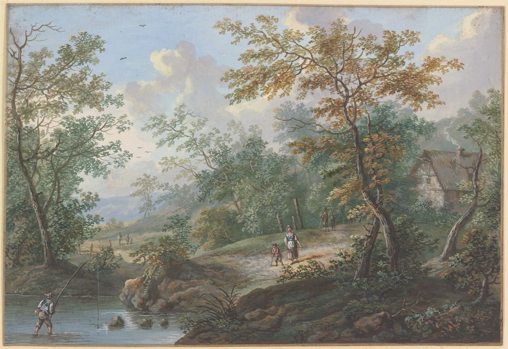 Hütte in einem Wald mit Staffage, Johann Peter Neef