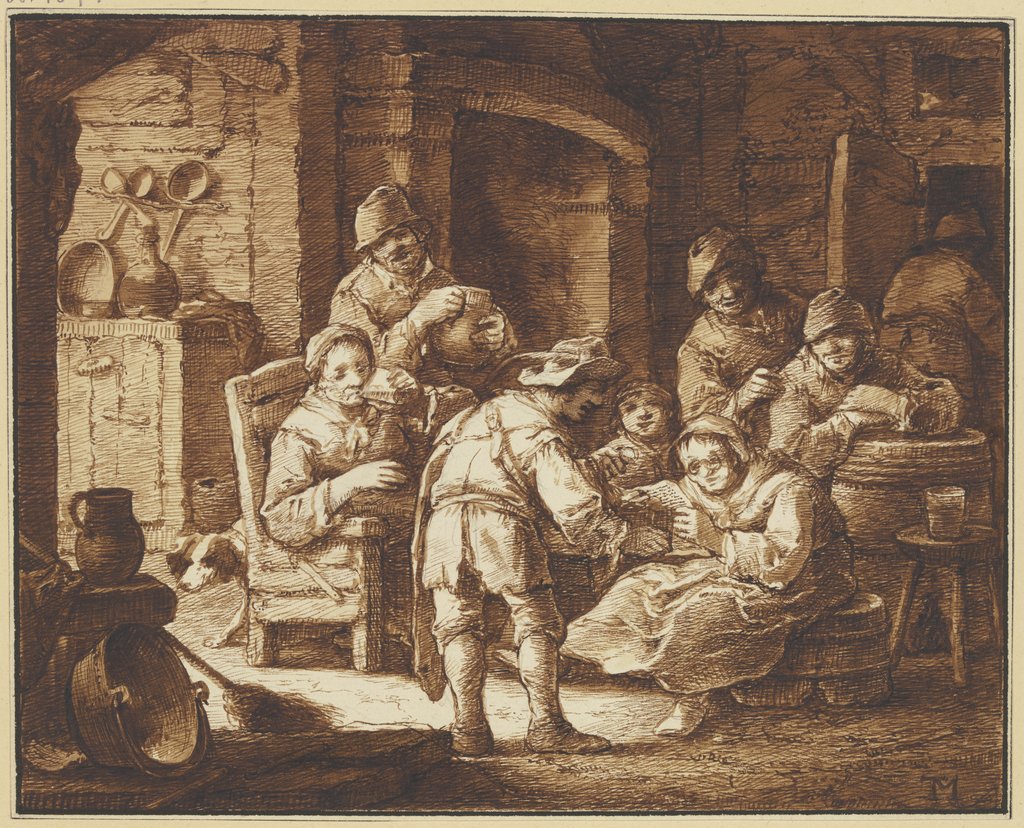 Abendliche Szene mit Bauchladenhändler, Johann Georg Trautmann