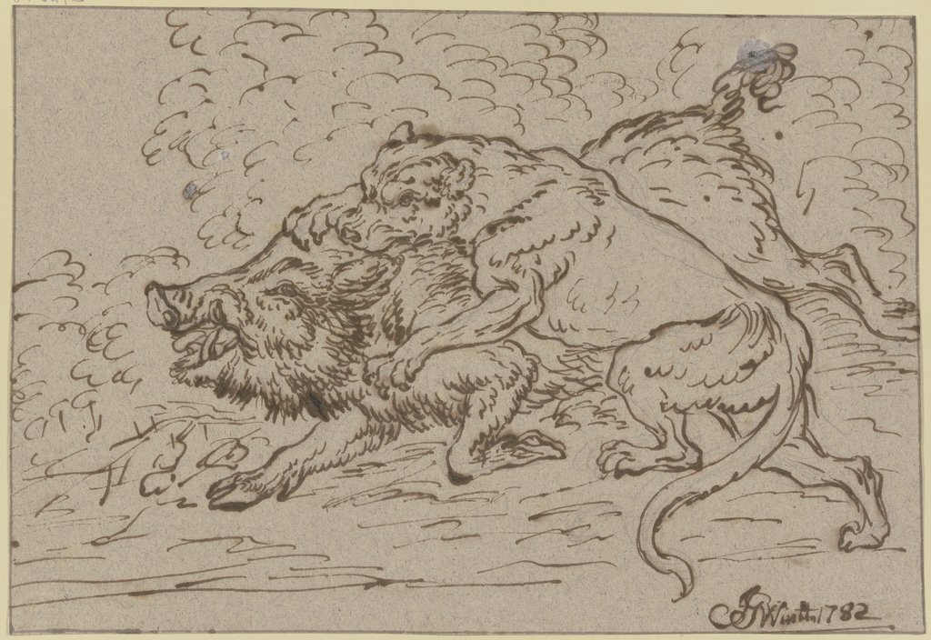 Ein Löwe fällt einen Eber an, Joseph Georg Winter