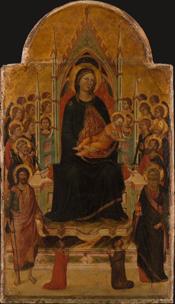 Thronende Madonna mit Kind und Heiligen, Engeln und Stiftern, Jacopo del Casentino