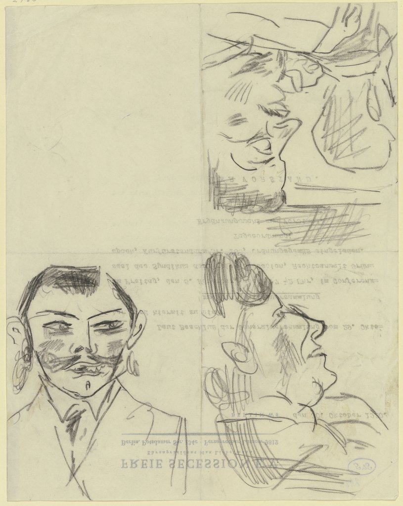 Drei Zeichnungen mit Männerköpfen, Max Beckmann