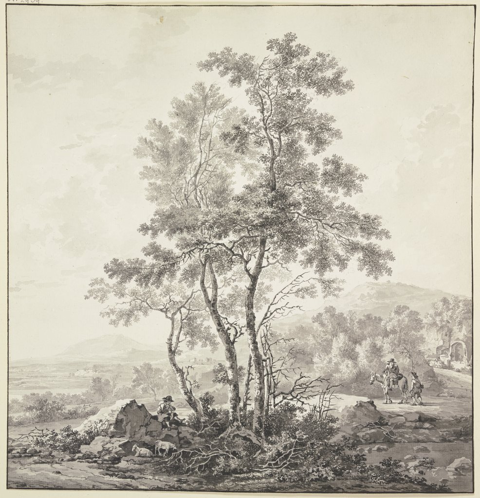 Landschaft mit Birken im Vordergrund, Jacob van Strij