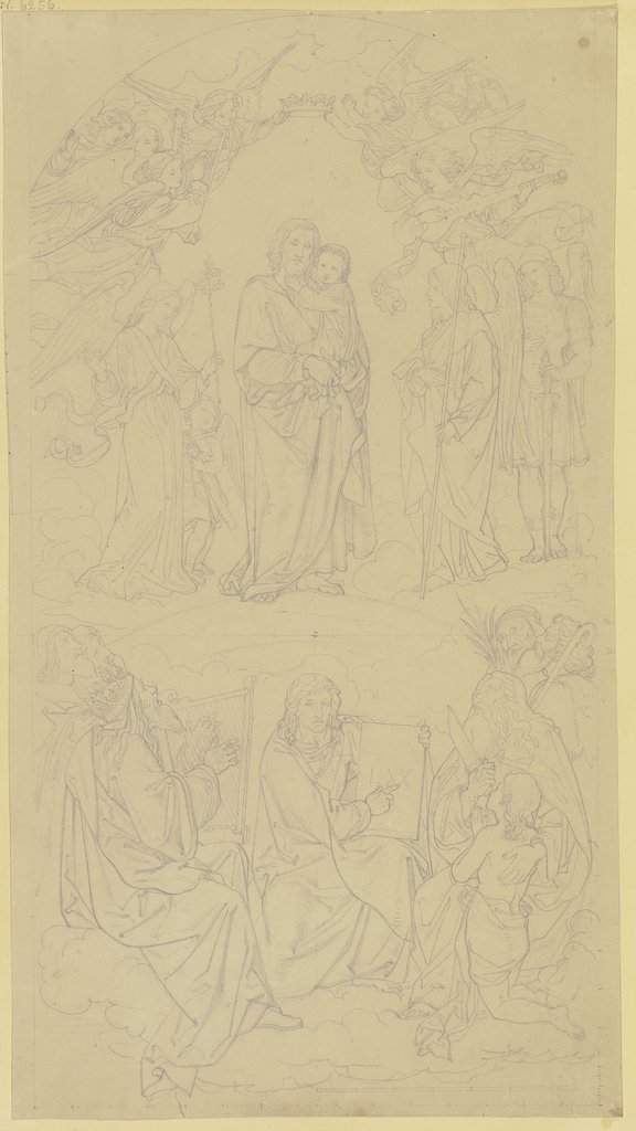 Joseph mit dem Jesuskind auf dem Arm, von musizierenden und ihn krönenden Engeln umgeben, unten König David und Abraham mit Isaak, Leopold Kupelwieser