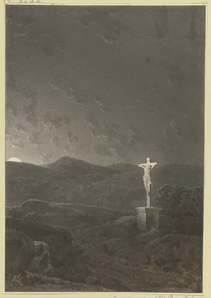 Das Kruzifix am Gebirge bei aufgehendem Mond, Johann Adam Ackermann