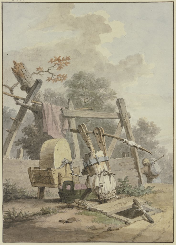 Ein Schleifstein bei einem Brunnen, Pieter Bartholomeusz. Barbiers