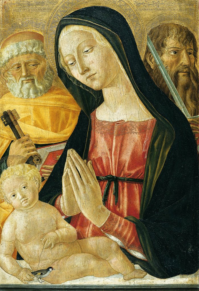 Madonna mit Kind und den Heiligen Petrus und Paulus, Neroccio di Bartolomeo di Benedetto de' Landi;  Werkstatt