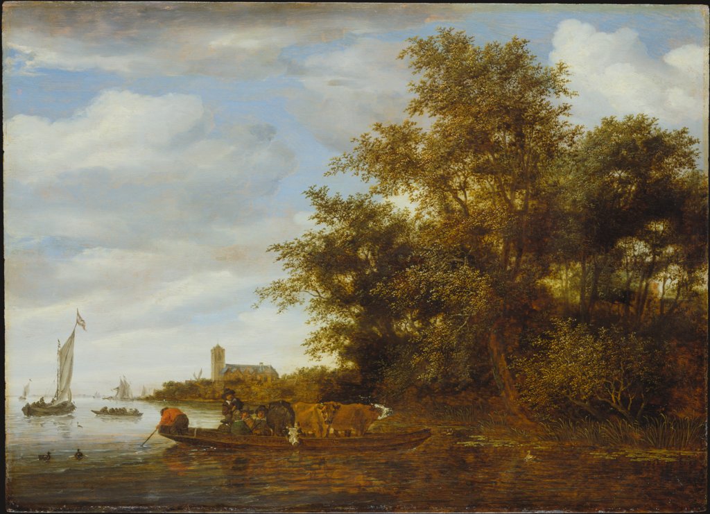 Flusslandschaft mit einer Fähre, Salomon van Ruysdael