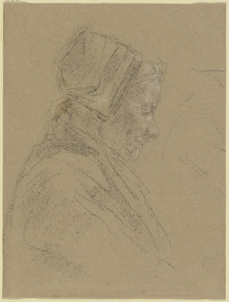 Old female spinner in profile, Anton Burger