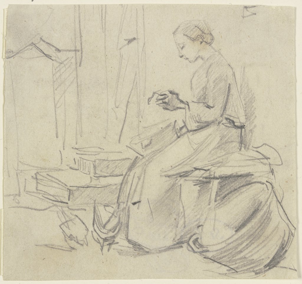 Sitting woman, seamstress, Anton Burger