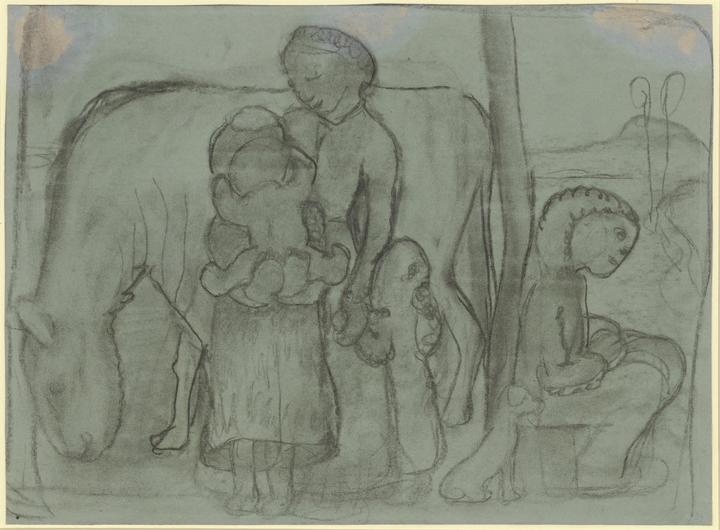 Five children, donkey and dog, Paula Modersohn-Becker