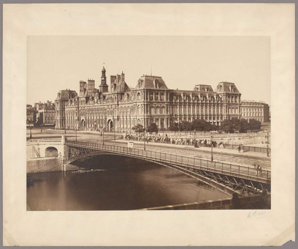 Paris: Blick auf Pont d’Arcole und Hôtel de ville, Édouard Baldus