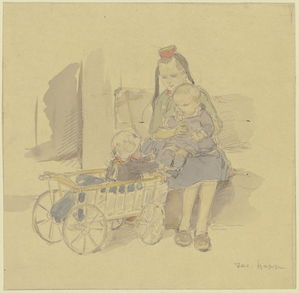 Drei Kinder mit Leiterwagen, Jacob Happ