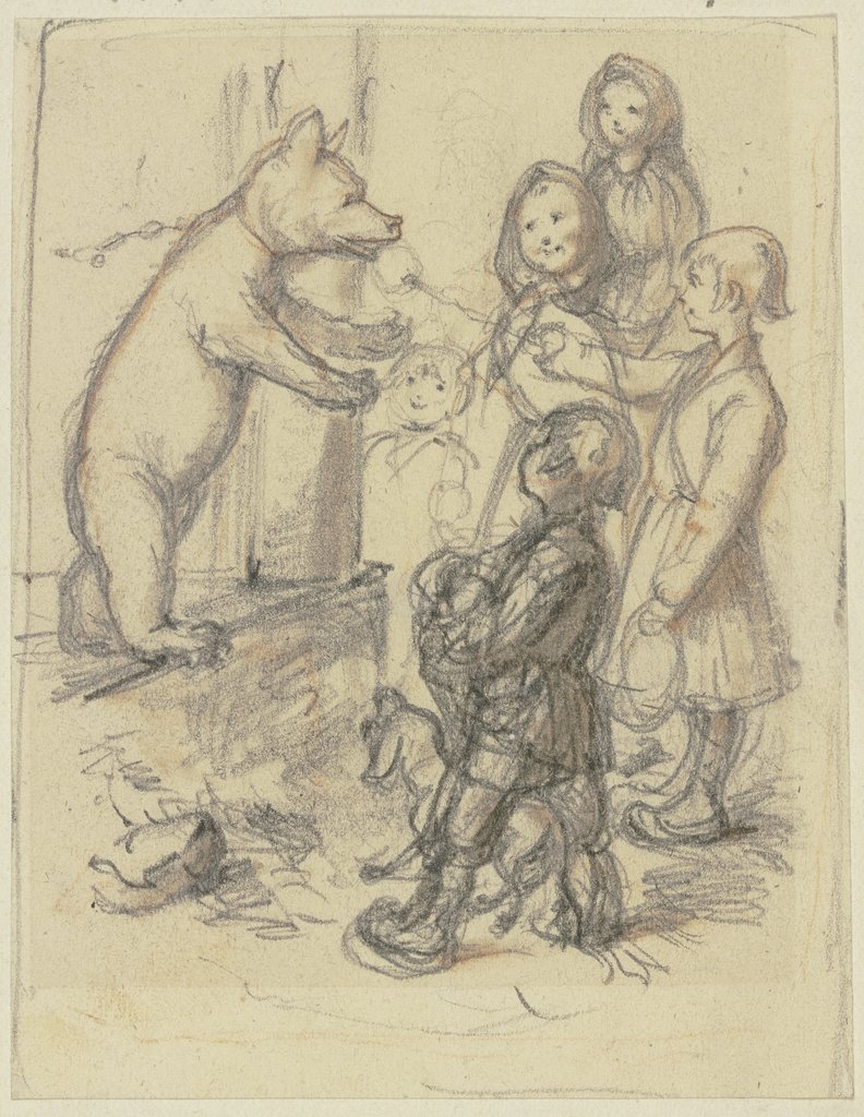 Children with a dancing bear, Wilhelm Amandus Beer