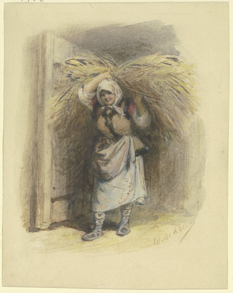 Polnische Bäuerin mit Strohgarbe auf dem Rücken, Wilhelm Amandus Beer