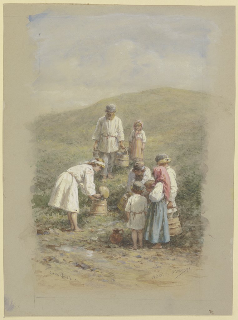 Russische Bauern beim Wasserholen an der Quelle, Wilhelm Amandus Beer