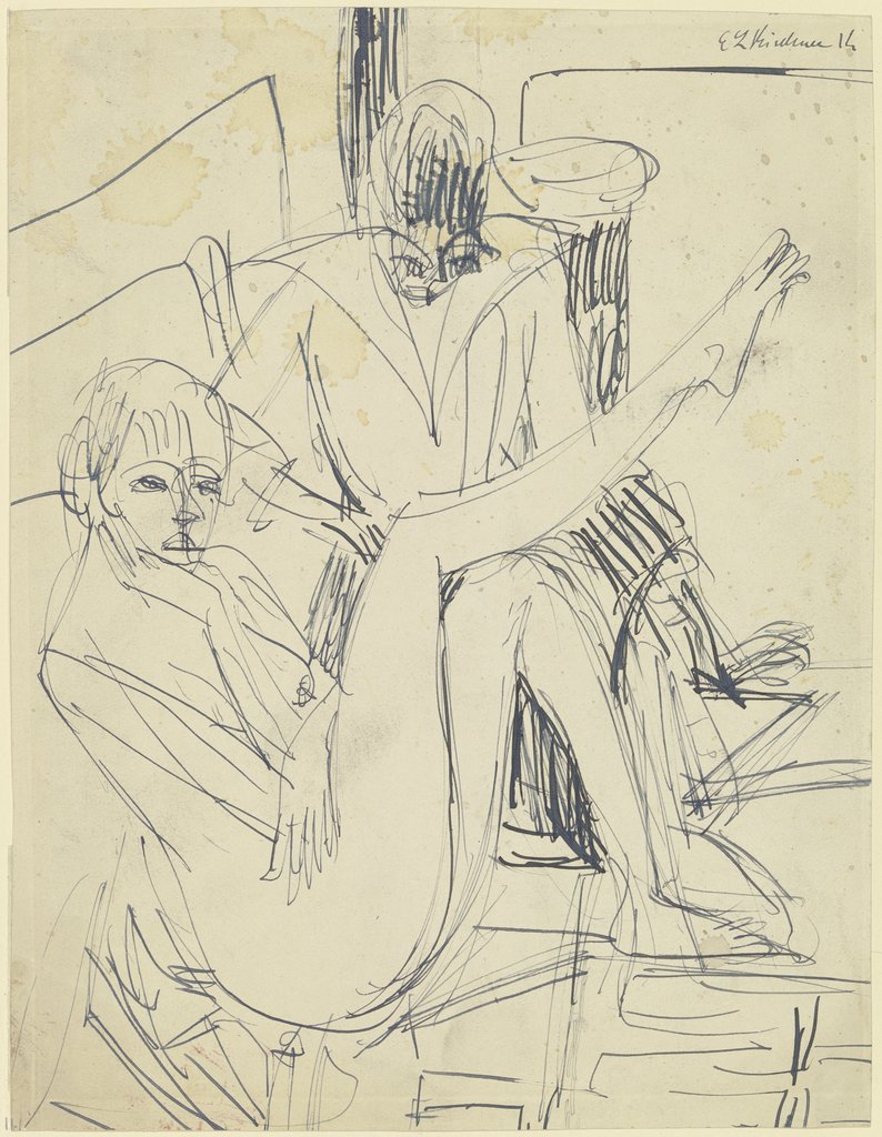 Zwei sitzende Frauen, eine davon als Akt, Ernst Ludwig Kirchner