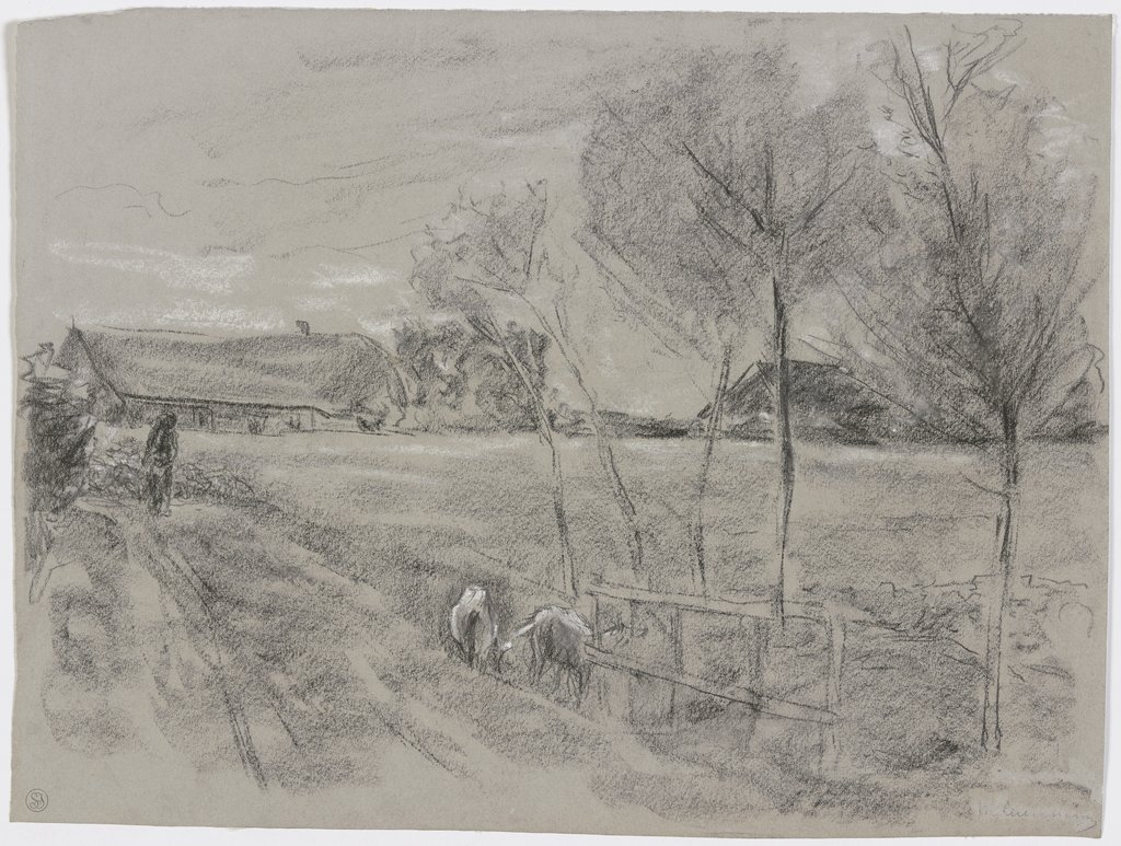 Landweg in Holland, vorne zwei Ziegen, Max Liebermann
