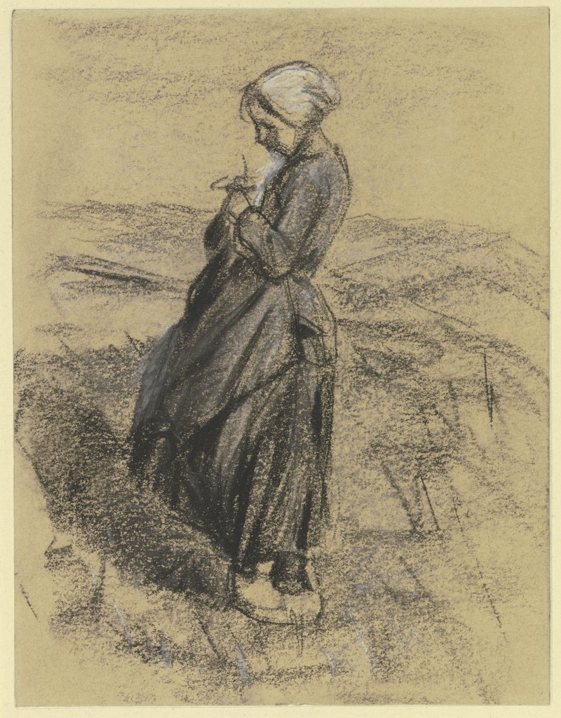 Mädchen auf dem Felde, strickend, Max Liebermann