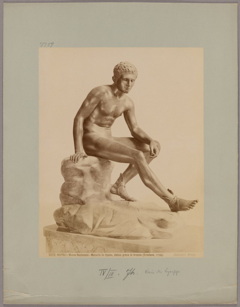 Naples: National Museum, Mercury at rest, Greek bronze statue, No. 5272, Giacomo Brogi
