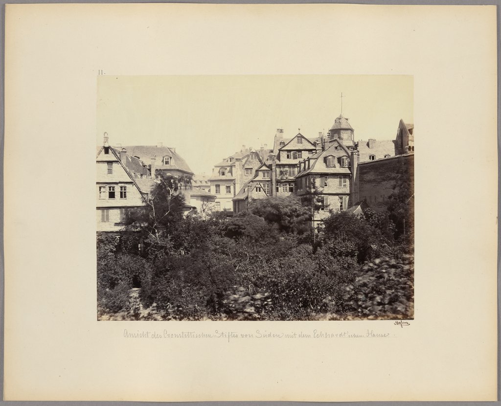 Frankfurt am Main: Ansicht des Cronstettischen Stiftes von Süden mit dem Eckhardt'schen Hause, No. 11, Carl Friedrich Mylius