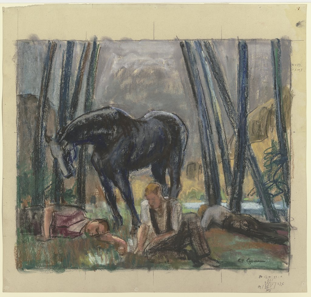 Rastende Arbeiter mit Pferd, Karl Friedrich Lippmann