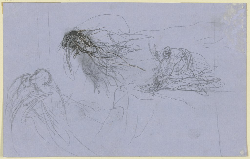 Francesca und Paolo, gemeinsam im zweiten Höllenkreis schwebend, rechts der klagende Dante, von Vergil getröstet, Victor Müller