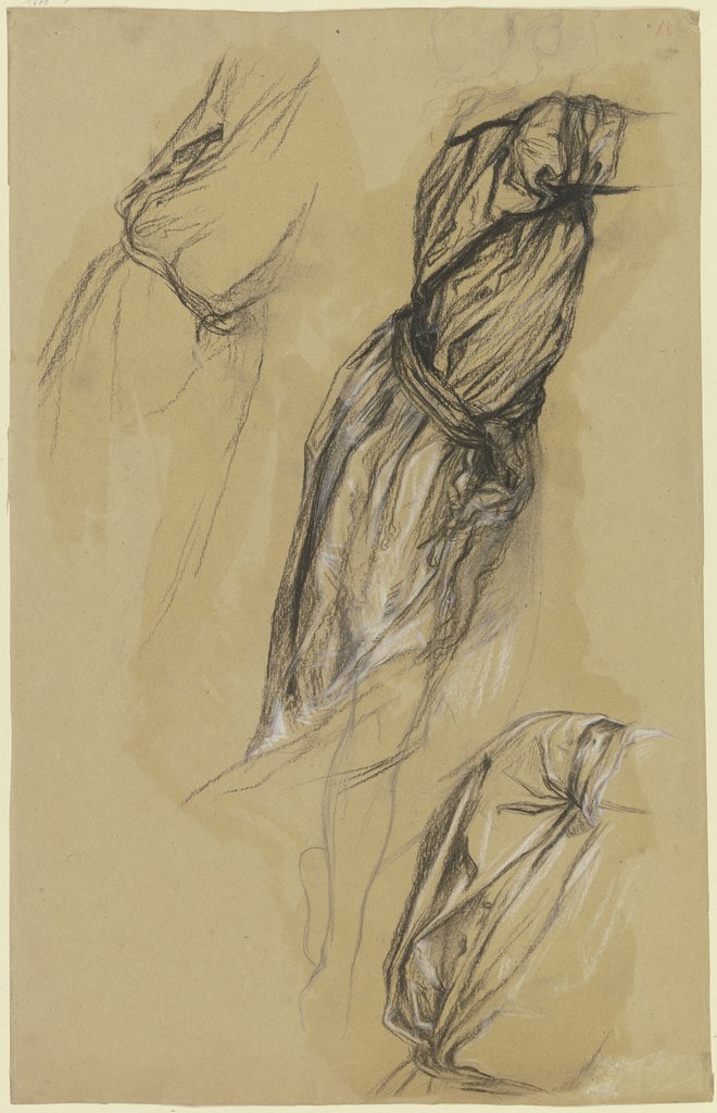 Drei Gewandstudien einer nach rechts gewandten Frauenfigur, Victor Müller