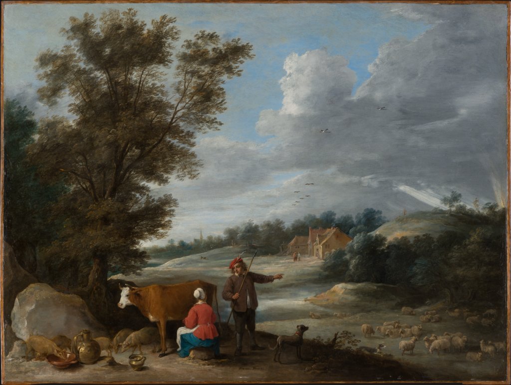 Landschaft mit melkender Magd und Hirte, David Teniers d. J.