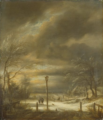 Winterlandschaft bei Haarlem mit einem Laternenpfahl