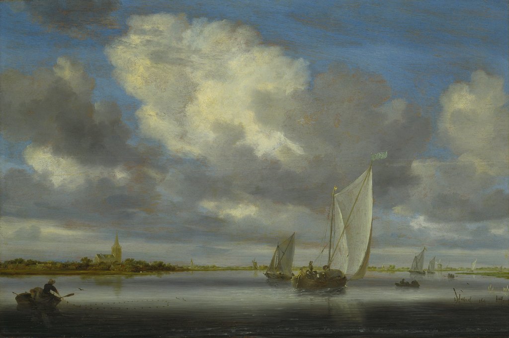 Fischer- und Segelboote unter weitem Himmel, Salomon van Ruysdael