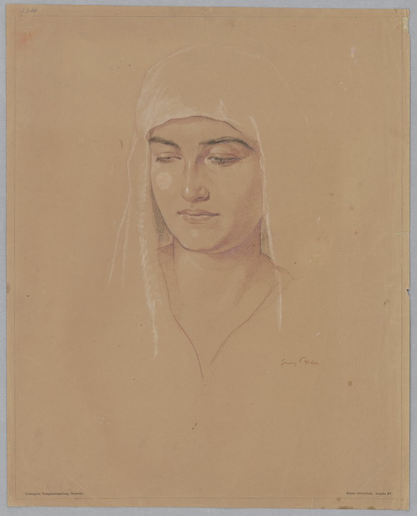 Junge Frau mit Kopftuch und gesenktem Blick, Georg Poppe
